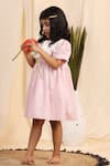 Casa Ninos_Pink Linen Embroidery Collar Dress _at_Aza_Fashions