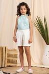 Casa Ninos_Green Linen Embroidery Neckline Top And Skort Set _Online_at_Aza_Fashions