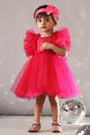 Buy_Casa Ninos_Fuchsia Net Sequins Ruffle Sleeve Dress _Online_at_Aza_Fashions