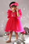 Casa Ninos_Fuchsia Net Sequins Ruffle Sleeve Dress _at_Aza_Fashions