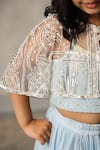 Buy_Casa Ninos_Blue Georgette Beads, Sequins Embroidered Cape Lehenga Set _Online_at_Aza_Fashions