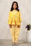 Casa Ninos_Yellow Muslin Embroidery Zig Zag Print Jacket And Pant Set_Online_at_Aza_Fashions
