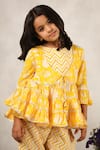 Casa Ninos_Yellow Muslin Embroidery Zig Zag Print Jacket And Pant Set_at_Aza_Fashions