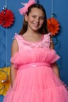 Casa Ninos Pink Cotton, Net Sequins, Feathers Embellished Yoke Tiered Dress With Belt Online at Aza Fashions Casa Ninos_Pink Cotton, Net Sequins, Feathers Embellished Yoke Tiered Dress With Belt _Online_at_Aza_Fashions