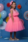 Shop_Casa Ninos_Pink Cotton, Net Sequins, Feathers Embellished Yoke Tiered Dress With Belt _Online_at_Aza_Fashions