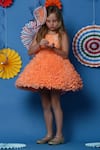 Buy_Casa Ninos_Orange Cotton, Organza Fringe Embellished Yoke Ruffled Dress _at_Aza_Fashions