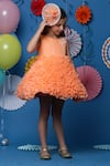Buy_Casa Ninos_Orange Cotton, Organza Fringe Embellished Yoke Ruffled Dress _Online_at_Aza_Fashions