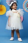 Buy_Casa Ninos_Off White Net, Satin Feathers Embellished Dress _at_Aza_Fashions