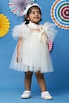 Buy_Casa Ninos_Off White Net, Satin Feathers Embellished Dress _Online_at_Aza_Fashions