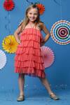 Buy_Casa Ninos_Peach Silk, Cotton, Net Halter Neck Layered Ruffle Dress _at_Aza_Fashions