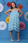 Buy_Casa Ninos_Blue Silk, Cotton, Net Ruffle Layered Halter Neck Dress _at_Aza_Fashions