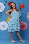 Buy_Casa Ninos_Blue Silk, Cotton, Net Ruffle Layered Halter Neck Dress _Online_at_Aza_Fashions