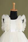 Casa Ninos_Off White Net, Crepe, Satin Bows Ruffle Yoke Flared Dress _Online_at_Aza_Fashions