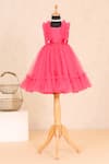 Buy_Casa Ninos_Pink Cotton, Net, Satin Bows Ruffle Yoke Tiered Dress _at_Aza_Fashions