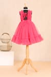 Shop_Casa Ninos_Pink Cotton, Net, Satin Bows Ruffle Yoke Tiered Dress _at_Aza_Fashions