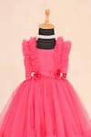Casa Ninos_Pink Cotton, Net, Satin Bows Ruffle Yoke Tiered Dress _Online_at_Aza_Fashions