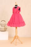 Buy_Casa Ninos_Pink Cotton, Net, Satin Bows Ruffle Yoke Tiered Dress _Online_at_Aza_Fashions