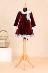 Buy_Casa Ninos_Red Velvet Lace Box Pleated Dress _at_Aza_Fashions