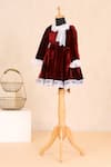 Shop_Casa Ninos_Red Velvet Lace Box Pleated Dress _at_Aza_Fashions