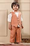 CASA NINOS_Orange Linen Plain Solid Jacket Trouser Set _Online_at_Aza_Fashions