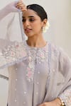 Label Niti Bothra_Grey Banaras Silk Base Embroidered Resham Round Floral Applique Kurta Pant Set_Online_at_Aza_Fashions