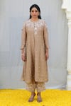 Label Niti Bothra_Ivory Banaras Silk Base Embroidered Resham Round Kurta And Palazzo Set_Online_at_Aza_Fashions