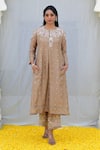 Buy_Label Niti Bothra_Ivory Banaras Silk Base Embroidered Resham Round Kurta And Palazzo Set_Online_at_Aza_Fashions