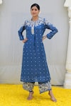 Buy_Label Niti Bothra_Blue Banaras Silk Base Embroidered Resham Round Kurta And Palazzo Set_Online_at_Aza_Fashions