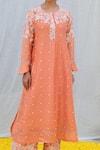 Buy_Label Niti Bothra_Peach Banaras Silk Base Embroidered Resham Round Kurta And Palazzo Set_Online_at_Aza_Fashions