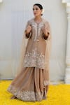 Label Niti Bothra_Ivory Banaras Silk Base Embroidered Resham Round Work Kurta Sharara Set_Online_at_Aza_Fashions