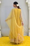 Shop_Label Niti Bothra_Yellow Banaras Silk Base Embroidered Resham Notched Anarkali Palazzo Set_at_Aza_Fashions