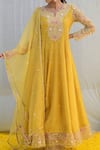 Shop_Label Niti Bothra_Yellow Banaras Silk Base Embroidered Resham Notched Anarkali Palazzo Set_Online_at_Aza_Fashions