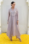 Shop_Label Niti Bothra_Grey Banaras Silk Base Embroidered Resham Cutwork Kurta And Palazzo Set_Online_at_Aza_Fashions