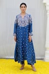 Buy_Label Niti Bothra_Blue Banaras Silk Base Embroidered Resham Cutwork Kurta And Palazzo Set_at_Aza_Fashions