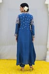 Shop_Label Niti Bothra_Blue Banaras Silk Base Embroidered Resham Cutwork Kurta And Palazzo Set_at_Aza_Fashions