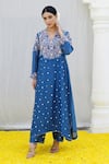 Label Niti Bothra_Blue Banaras Silk Base Embroidered Resham Cutwork Kurta And Palazzo Set_Online_at_Aza_Fashions