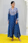 Buy_Label Niti Bothra_Blue Banaras Silk Base Embroidered Resham Cutwork Kurta And Palazzo Set_Online_at_Aza_Fashions
