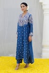 Shop_Label Niti Bothra_Blue Banaras Silk Base Embroidered Resham Cutwork Kurta And Palazzo Set_Online_at_Aza_Fashions