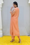 Shop_Label Niti Bothra_Peach Banaras Silk Base Embroidered Resham Cutwork Kurta And Palazzo Set_at_Aza_Fashions