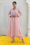 Buy_Label Niti Bothra_Pink Banaras Silk Base Embroidered Resham Cutwork Kurta And Palazzo Set_at_Aza_Fashions