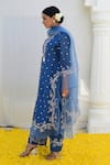 Buy_Label Niti Bothra_Blue Banaras Silk Base Embroidered Floral Notched Kurta Palazzo Set 