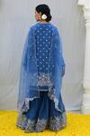 Shop_Label Niti Bothra_Blue Banaras Silk Base Embroidered Floral V Neck Kurta Sharara Set_at_Aza_Fashions