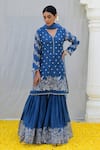 Buy_Label Niti Bothra_Blue Banaras Silk Base Embroidered Floral V Neck Kurta Sharara Set_Online_at_Aza_Fashions