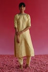 Buy_Taisha_Yellow Pure Zari Tissue Silk Placement Manjari Floral Work Kurta  _at_Aza_Fashions