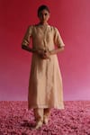 Buy_Taisha_Gold Pure Banarasi Tissue Silk Plain V Neck Sudha Kurta _at_Aza_Fashions