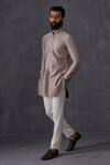 Buy_Arjan Dugal_Grey Chanderi Silk Embroidered Cross Stitch Thread Work Kurta Set _at_Aza_Fashions