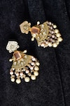 Shop_Nayaab by Aleezeh_Gold Plated Beads Drop Temple Earrings_at_Aza_Fashions