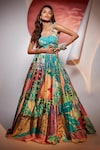 Buy_Payal Singhal_Multi Color Dupion Silk Printed Tropical Square Neck Lehenga Bustier Set_at_Aza_Fashions