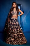 Buy_Aariyana Couture_Blue Lehenga And Bustier Dupion Embroidered Floral Pop-up Bridal Set _at_Aza_Fashions
