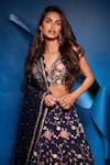 Shop_Aariyana Couture_Blue Lehenga And Bustier Dupion Embroidered Floral Pop-up Bridal Set _Online_at_Aza_Fashions